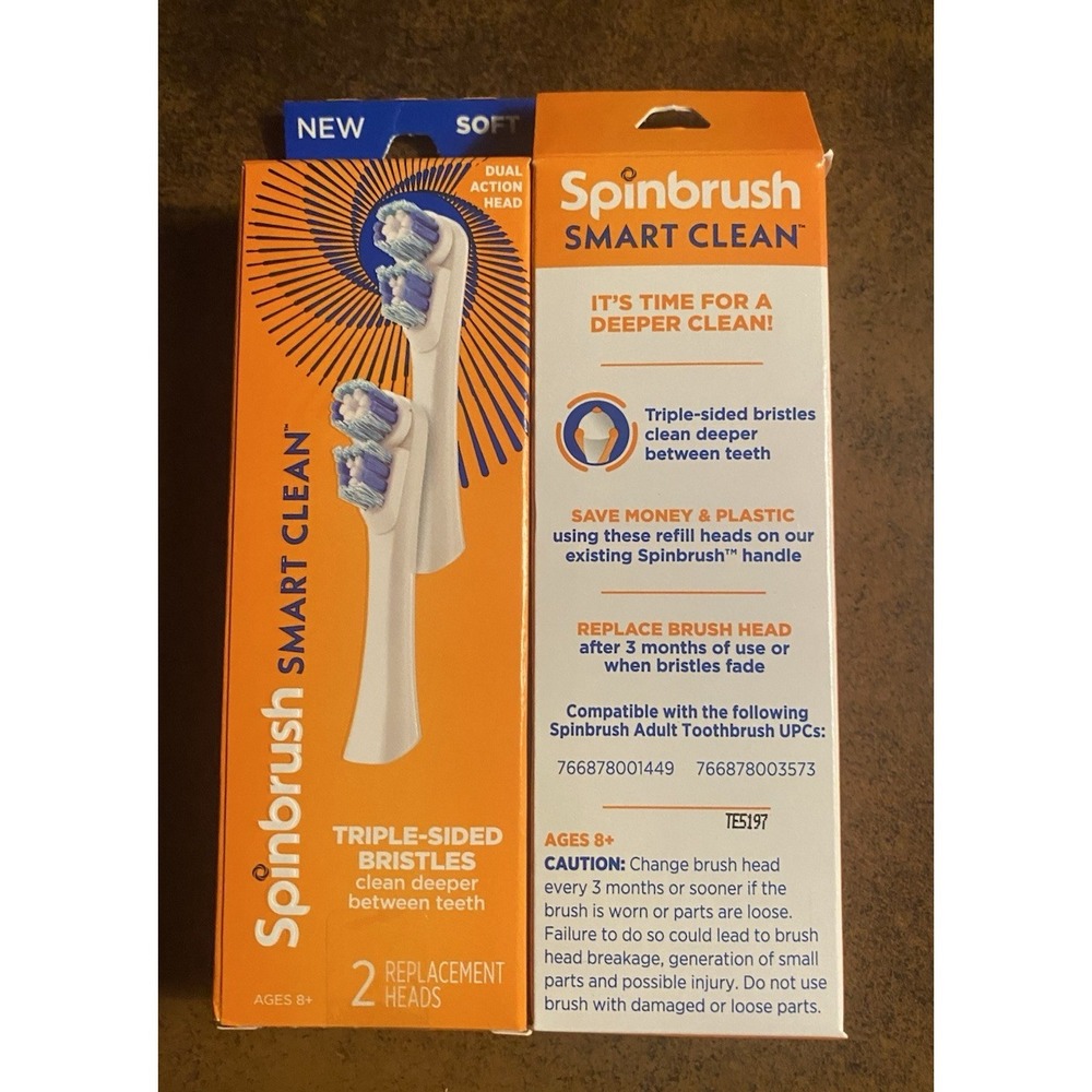 Lot 2 Packs of 2 Spinbrush Smart Clean Replacement Brush Heads Soft 4 Total